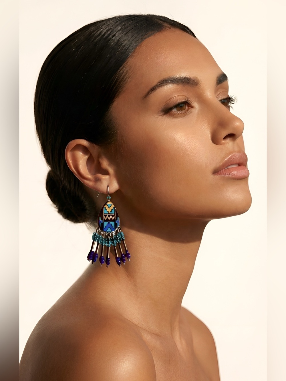 Hand Crafted Blue and Gold Serrano Tribal Earrings